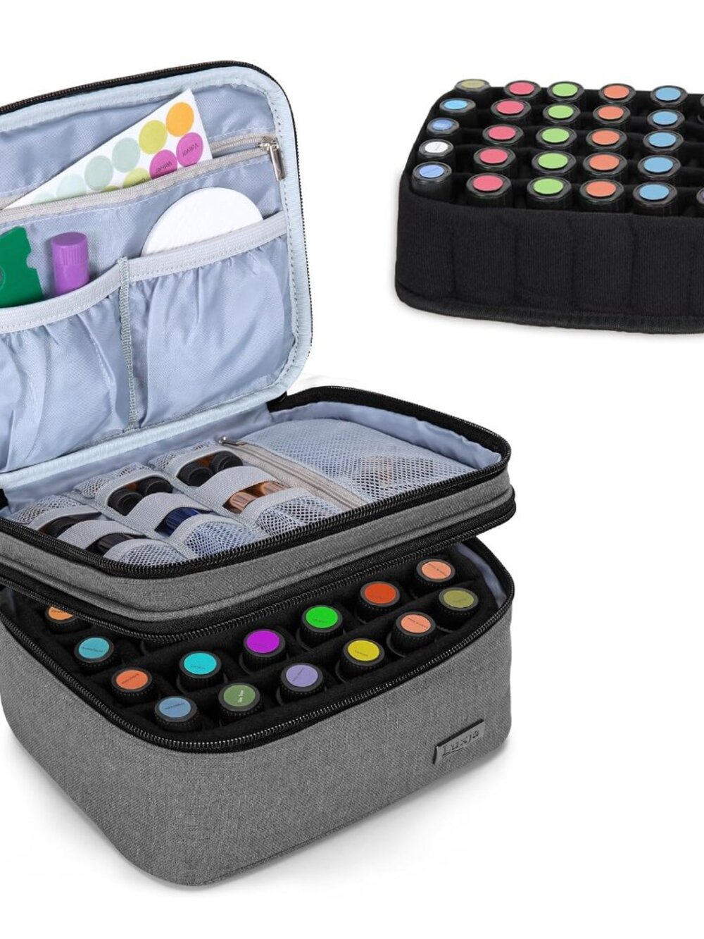 Double-Layer Essential Oil Carrying Case Holds 30 Bottles, Gray